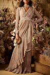 Ridhi Mehra_Beige Chiffon Ruffle Saree With Blouse And Belt_Online_at_Aza_Fashions