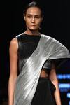 Rimzim Dadu_Black Pre-pleated Skirt Saree And Crop Top_Online_at_Aza_Fashions