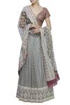 Buy_Abhi Singh_Grey Plunge Neck Hand Embroidered Bridal Lehenga Set _at_Aza_Fashions