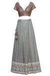 Buy_Abhi Singh_Grey Plunge Neck Hand Embroidered Bridal Lehenga Set _Online_at_Aza_Fashions