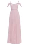 Shop Pooja Peshoria Pink Georgette Round Embellished Cold Shoulder Gown Online at Aza Fashions Shop_Pooja Peshoria_Pink Georgette Round Embellished Cold Shoulder Gown _Online_at_Aza_Fashions