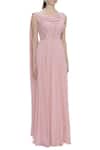 Pooja Peshoria Pink Georgette Scoop Neckline Embroidered Gown With Attached Drape Online at Aza Fashions Pooja Peshoria_Pink Georgette Scoop Neckline Embroidered Gown With Attached Drape _Online_at_Aza_Fashions