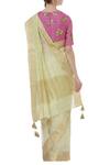 Shop_Mathili's_Cream Handloom Muslin Saree With Blouse_at_Aza_Fashions