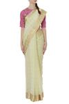 Mathili's_Cream Handloom Muslin Saree With Blouse_Online_at_Aza_Fashions