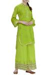 Buy_Gopi Vaid_Green Linen Satin Embroidered Kurta Palazzo Set_at_Aza_Fashions