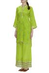 Gopi Vaid_Green Linen Satin Embroidered Kurta Palazzo Set_Online_at_Aza_Fashions