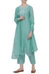 Buy_Neha Khullar_Blue Cotton Silk Round Embroidered Kurta Set  _at_Aza_Fashions