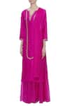 Neha Khullar_Pink Silk V Neck Embroidered Kurta Palazzo Set For Women_Online_at_Aza_Fashions