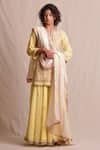 Buy_Sue Mue_Yellow Cotton Kurta Split Neck Handloom Embroidered Sharara Set _Online_at_Aza_Fashions