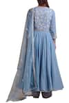 Shop_Sue Mue_Blue Cotton Kurta Leaf Neck Handloom Embroidered Anarkali Set _at_Aza_Fashions