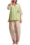 Buy_Sue Mue_Green Cotton Resham Thread Embroidery V Neck Angarkha Tunic _at_Aza_Fashions