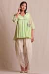 Buy_Sue Mue_Green Cotton Resham Thread Embroidery V Neck Angarkha Tunic _Online_at_Aza_Fashions