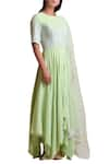 Buy_Sue Mue_Green Kurta Round Neck Handloom Anarkali Set _at_Aza_Fashions