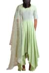 Shop_Sue Mue_Green Kurta Round Neck Handloom Anarkali Set _at_Aza_Fashions