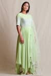 Buy_Sue Mue_Green Kurta Round Neck Handloom Anarkali Set _Online_at_Aza_Fashions