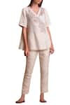 Buy_Sue Mue_Off White Linen Resham Thread Embroidery V Neck Tunic _at_Aza_Fashions