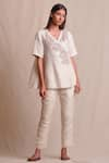 Buy_Sue Mue_Off White Linen Resham Thread Embroidery V Neck Tunic _Online_at_Aza_Fashions