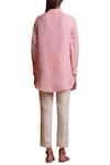 Shop Sue Mue Pink Mandarin Collar Linen Embroidered Shirt at Aza Fashions Shop_Sue Mue_Pink Mandarin Collar Linen Embroidered Shirt _at_Aza_Fashions