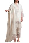 Buy_Sue Mue_Off White Linen Split Neck Embroidered Kurta Set _at_Aza_Fashions