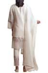 Shop_Sue Mue_Off White Linen Split Neck Embroidered Kurta Set _at_Aza_Fashions