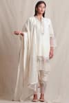 Buy_Sue Mue_Off White Linen Split Neck Embroidered Kurta Set _Online_at_Aza_Fashions