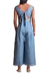 Shop_Sue Mue_Blue Linen Boat Embroidered Jumpsuit _at_Aza_Fashions