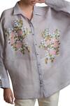 Sue Mue Grey Linen Spread Collar Embroidered Shirt Online at Aza Fashions Sue Mue_Grey Linen Spread Collar Embroidered Shirt _Online_at_Aza_Fashions