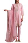 Buy Sue Mue Pink Cotton, Linen, Lycra Crepe Round Embroidered Kurta Set at Aza Fashions Buy_Sue Mue_Pink Cotton, Linen, Lycra Crepe Round Embroidered Kurta Set _at_Aza_Fashions