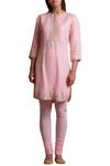 Sue Mue Pink Cotton, Linen, Lycra Crepe Round Embroidered Kurta Set Online at Aza Fashions Sue Mue_Pink Cotton, Linen, Lycra Crepe Round Embroidered Kurta Set _Online_at_Aza_Fashions