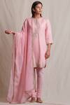 Buy Sue Mue Pink Cotton, Linen, Lycra Crepe Round Embroidered Kurta Set Online at Aza Fashions Buy_Sue Mue_Pink Cotton, Linen, Lycra Crepe Round Embroidered Kurta Set _Online_at_Aza_Fashions