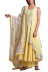 Buy Sue Mue Yellow Cotton And Jute Round Embroidered Layered Kurta Palazzo Set at Aza Fashions Buy_Sue Mue_Yellow Cotton And Jute Round Embroidered Layered Kurta Palazzo Set _at_Aza_Fashions