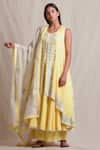 Buy Sue Mue Yellow Cotton And Jute Round Embroidered Layered Kurta Palazzo Set Online at Aza Fashions Buy_Sue Mue_Yellow Cotton And Jute Round Embroidered Layered Kurta Palazzo Set _Online_at_Aza_Fashions