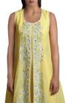 Sue Mue Yellow Cotton And Jute Round Embroidered Layered Kurta Palazzo Set at Aza Fashions Sue Mue_Yellow Cotton And Jute Round Embroidered Layered Kurta Palazzo Set _at_Aza_Fashions