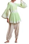 Buy_Sue Mue_Green Cotton Round Embroidered Peplum Kurta _at_Aza_Fashions