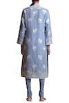 Shop Sue Mue Blue Linen, Lycra Crepe Mandarin Collar Embroidered Kurta Set at Aza Fashions Shop_Sue Mue_Blue Linen, Lycra Crepe Mandarin Collar Embroidered Kurta Set _at_Aza_Fashions