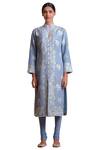 Buy Sue Mue Blue Linen, Lycra Crepe Mandarin Collar Embroidered Kurta Set at Aza Fashions Buy_Sue Mue_Blue Linen, Lycra Crepe Mandarin Collar Embroidered Kurta Set _at_Aza_Fashions