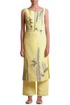 Sue Mue Yellow Cotton, Linen Round Kurta Set Online at Aza Fashions Sue Mue_Yellow Cotton, Linen Round Kurta Set _Online_at_Aza_Fashions