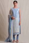 Buy Sue Mue Blue Cotton, Linen Round Embroidered Kurta Set at Aza Fashions Buy_Sue Mue_Blue Cotton, Linen Round Embroidered Kurta Set _at_Aza_Fashions