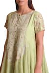 Sue Mue_Green Cotton Kurta Round Handloom Anarkali Set _Online_at_Aza_Fashions