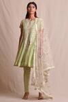 Buy_Sue Mue_Green Cotton Kurta Round Handloom Anarkali Set _Online_at_Aza_Fashions