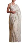 Buy_Sue Mue_Off White Linen Blouse Halter Neckline Embroidered Saree With _at_Aza_Fashions