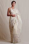 Buy_Sue Mue_Off White Linen Blouse Halter Neckline Embroidered Saree With _Online_at_Aza_Fashions