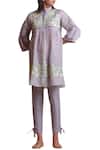 Buy Sue Mue Grey Linen Mandarin Collar Embroidered Tunic With Pant Online at Aza Fashions Buy_Sue Mue_Grey Linen Mandarin Collar Embroidered Tunic With Pant _Online_at_Aza_Fashions