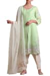 Buy_Sue Mue_Green Handloom Cotton Round And Linen Kurta Set _Online_at_Aza_Fashions