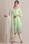 Buy_Sue Mue_Green Handloom Cotton Round And Linen Kurta Set _at_Aza_Fashions