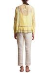 Shop Sue Mue Yellow Linen Round Embroidered Top at Aza Fashions Shop_Sue Mue_Yellow Linen Round Embroidered Top _at_Aza_Fashions