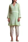 Buy_Sue Mue_Green Handloom Cotton V Neck Embroidered Kurta Set _Online_at_Aza_Fashions