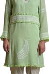 Sue Mue_Green Handloom Cotton V Neck Embroidered Kurta Set _Online_at_Aza_Fashions