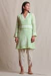 Buy_Sue Mue_Green Handloom Cotton V Neck Embroidered Kurta Set _at_Aza_Fashions