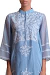 Shop_Sue Mue_Blue Handloom Cotton Mandarin Collar Embroidered Kurta Set _Online_at_Aza_Fashions